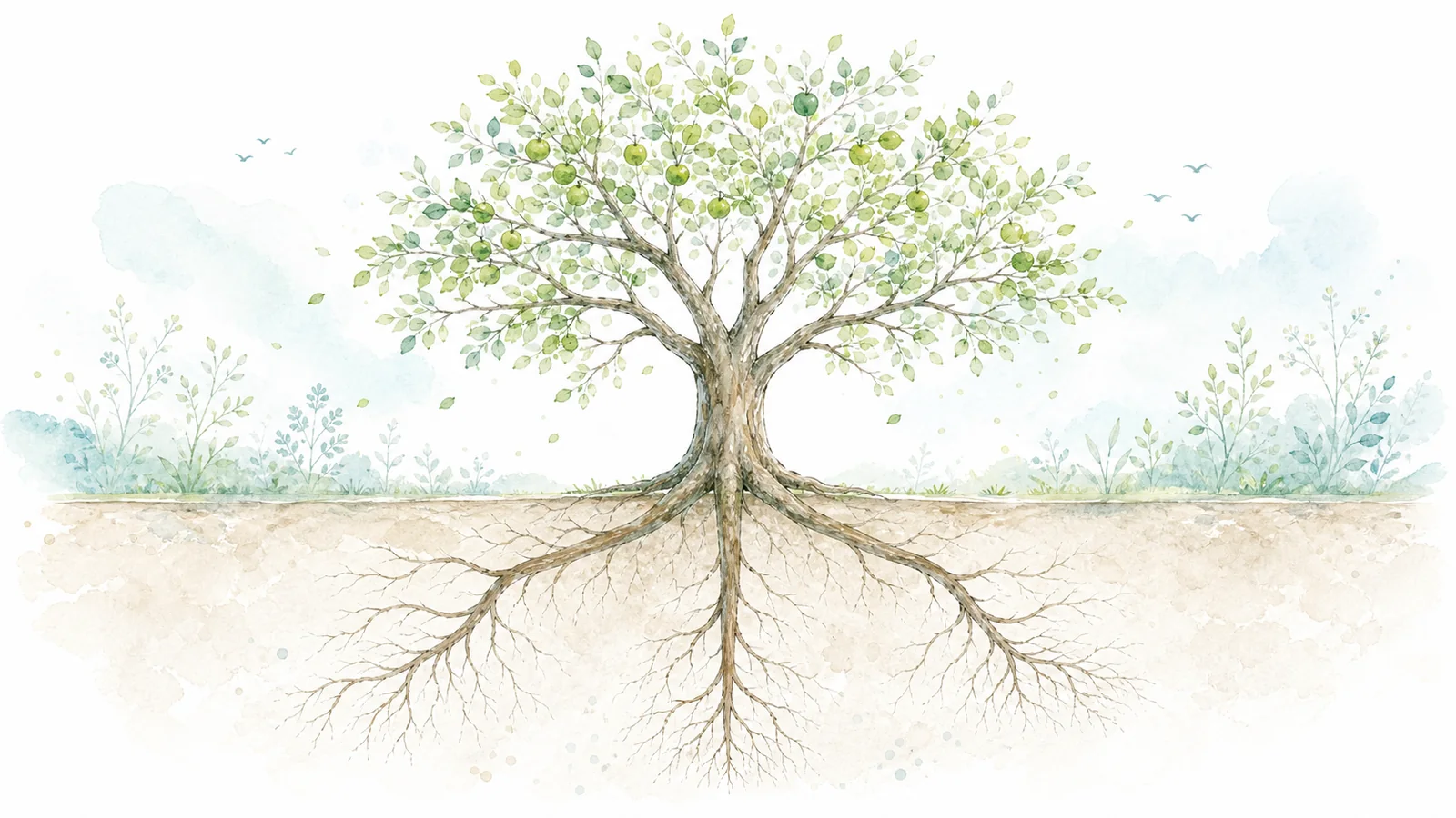 自分で学ぶ力の土台として、根が育っていくJISO Treeのイラスト
